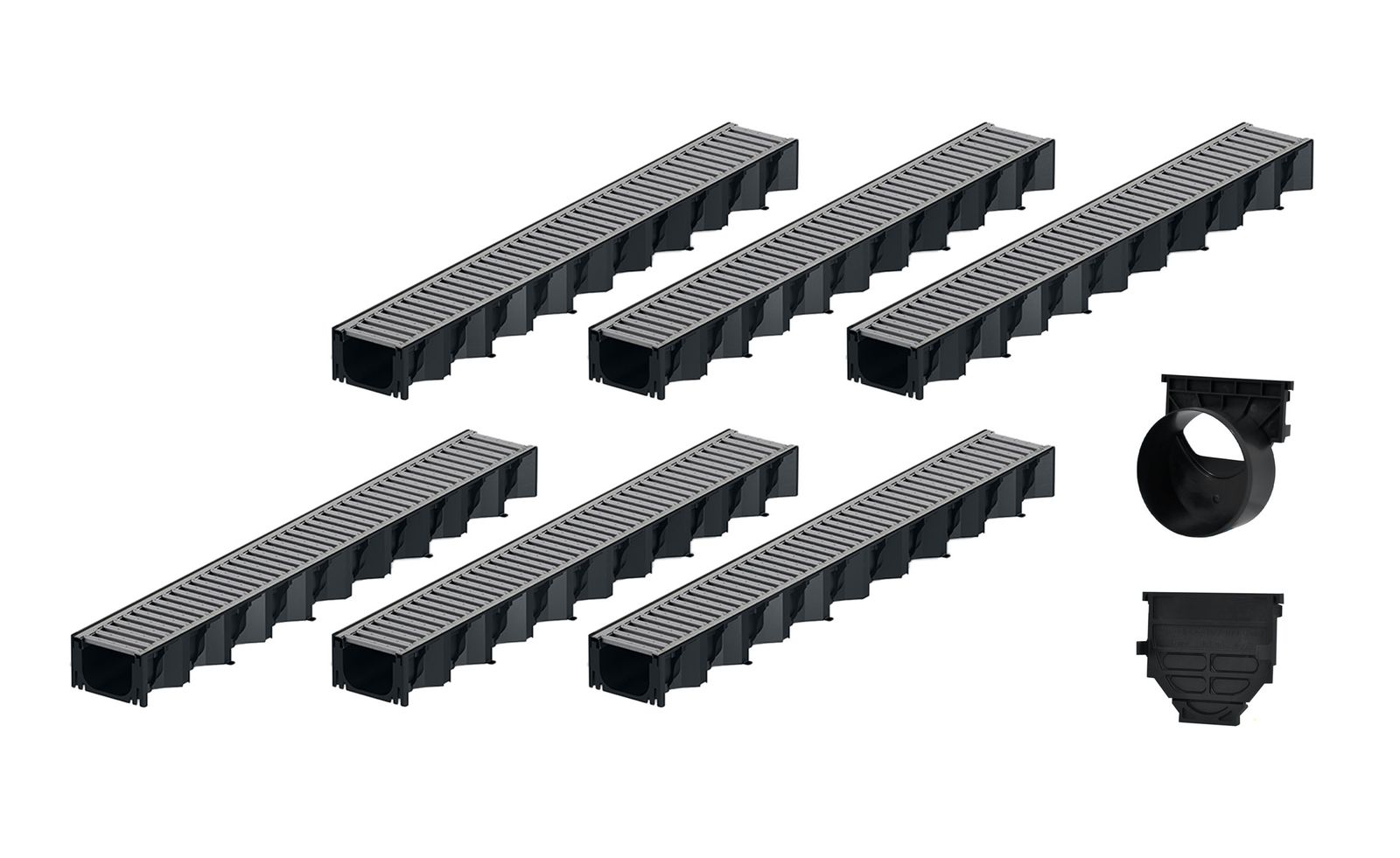 6x1m ACO Self&reg; Hexaline 2.0 Entw&auml;sserungsrinne Stegrost Stahl verzinkt Ablauf horizontal - Bild 1