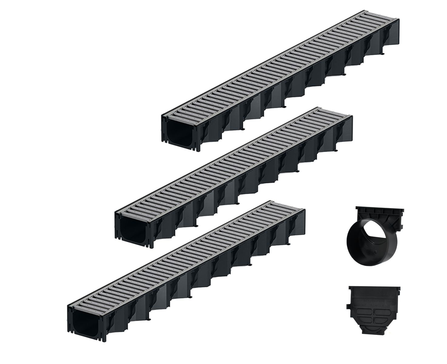 3x1m ACO Self&reg; Hexaline 2.0 Entw&auml;sserungsrinne Stegrost Stahl verzinkt + Ablauf Horizontal - Bild 1