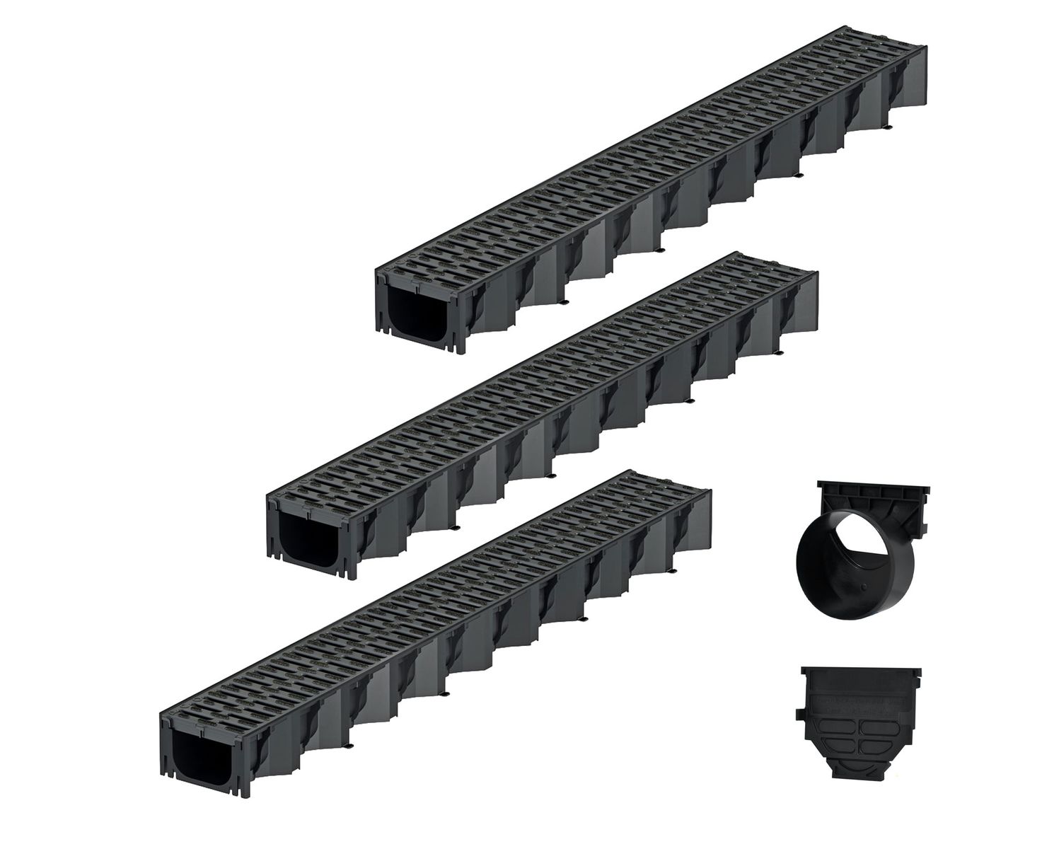 3x1m ACO Self&reg; Hexaline 2.0 Entw&auml;sserungsrinne mit Stegrost Microgrip + Ablauf horizontal - Bild 1