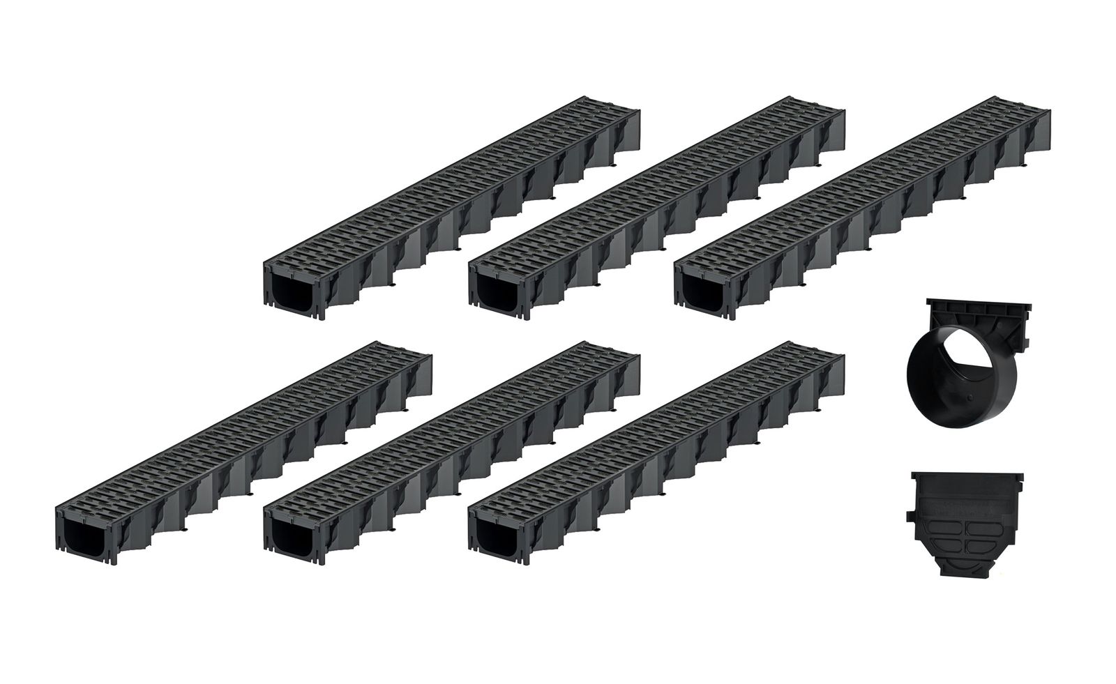 6x1m ACO Self&reg; Hexaline 2.0 Entw&auml;sserungsrinne mit Stegrost Microgrip + Ablauf horizontal - Bild 1