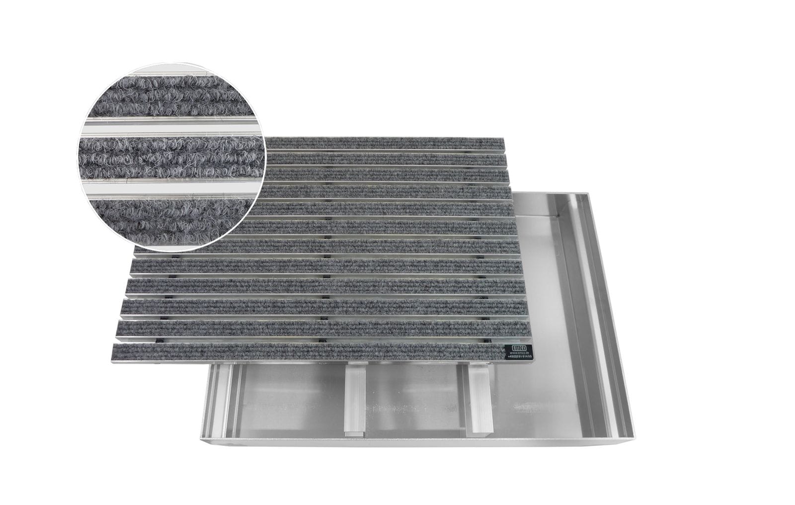 Emco Eingangsmatte DIPLOMAT + Bodenwanne 75mm Aluminium | 100x50cm | Rips Hellgrau - Bild 1