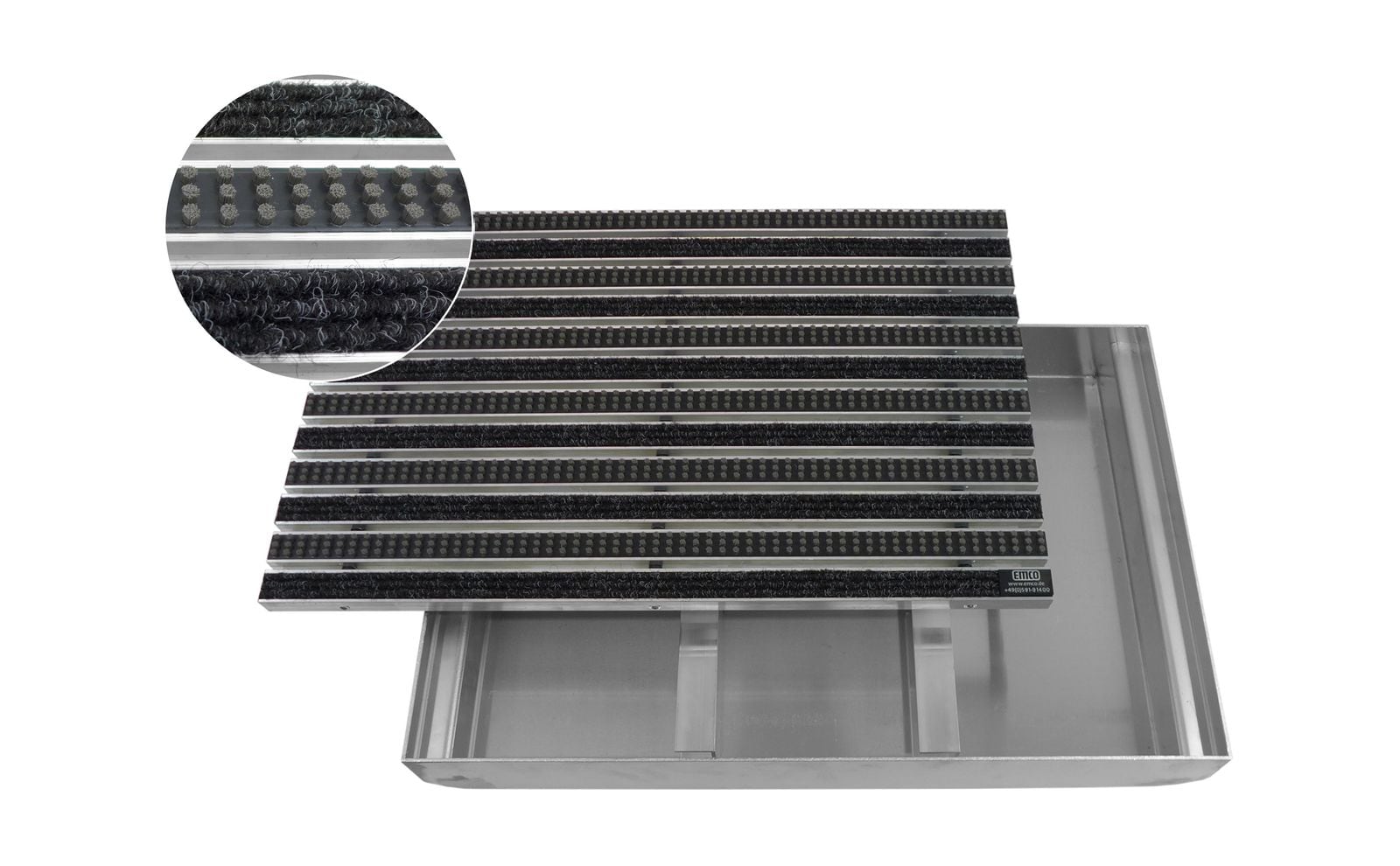 Emco Eingangsmatte DIPLOMAT + Bodenwanne 75mm Aluminium | 100x50cm | Rips Anthrazit + B&uuml;rsten Grau - Bild 1