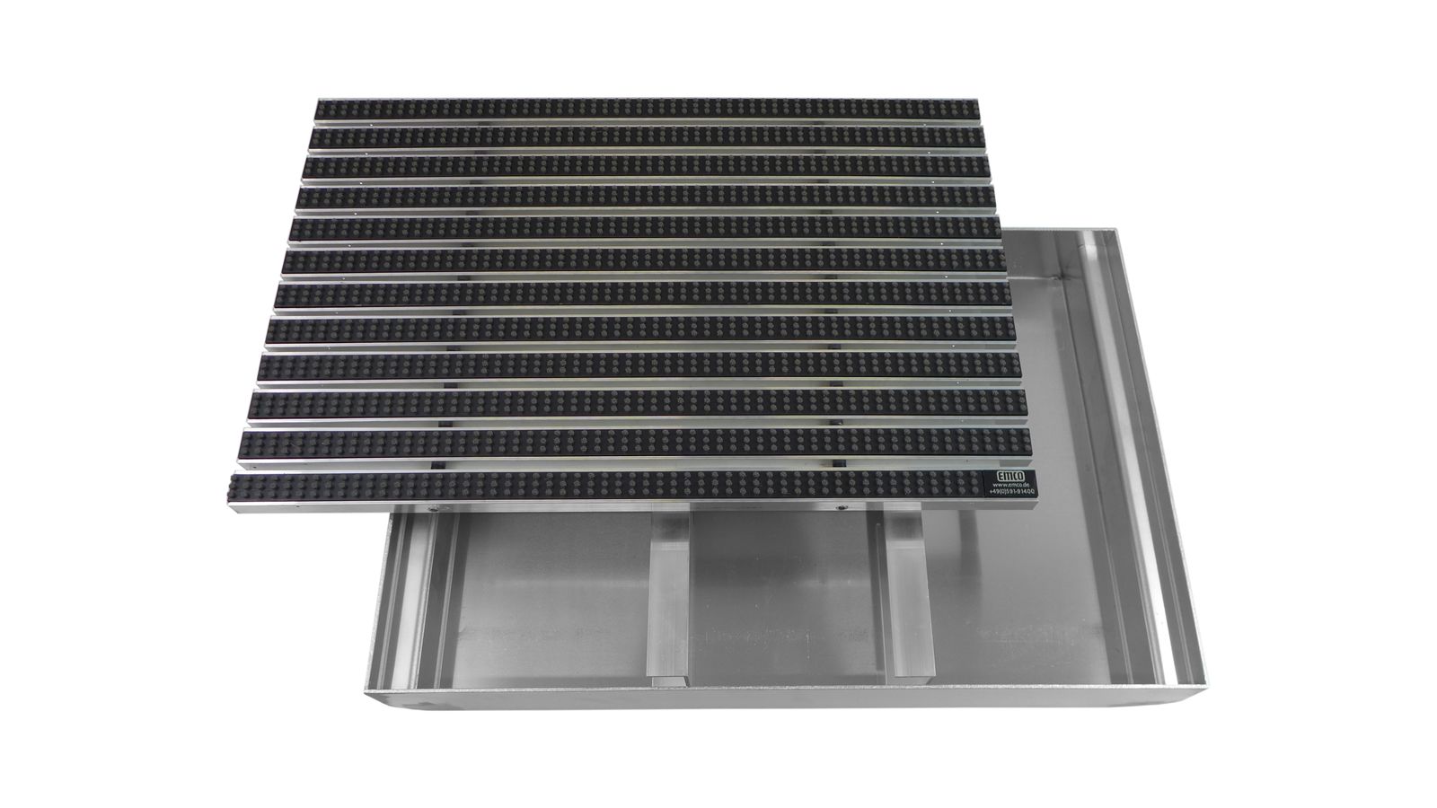 Emco Eingangsmatte DIPLOMAT + Bodenwanne 75mm Aluminium | 100x50cm | B&uuml;rsten Grau - Bild 1