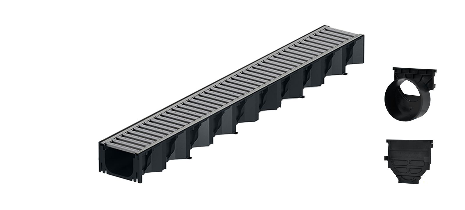 1m ACO Self&reg; Hexaline 2.0 Entw&auml;sserungsrinne Stegrost Stahl verzinkt + Ablauf Horizontal - Bild 1