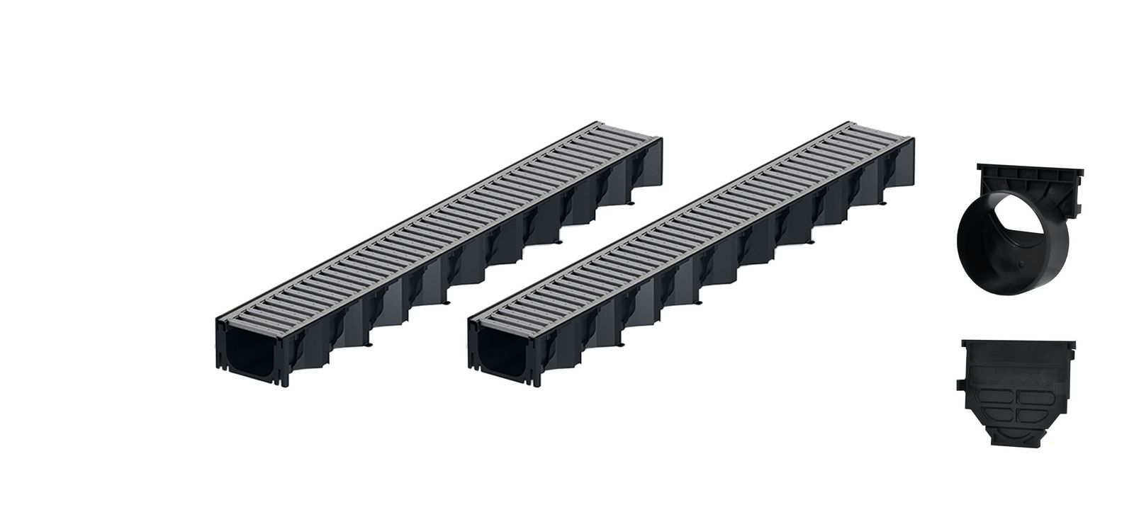 2x1m ACO Self&reg; Hexaline 2.0 Entw&auml;sserungsrinne Stegrost Stahl verzinkt + Ablauf Horizontal - Bild 1