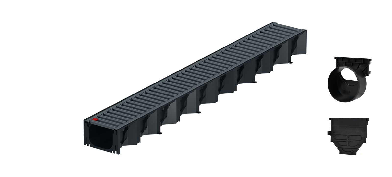 1m ACO Self&reg; Hexaline 2.0 Entw&auml;sserungsrinne mit Stegrost Stahl verzinkt, anthrazit pulverbeschichtet + Ablauf Horizontal - Bild 1