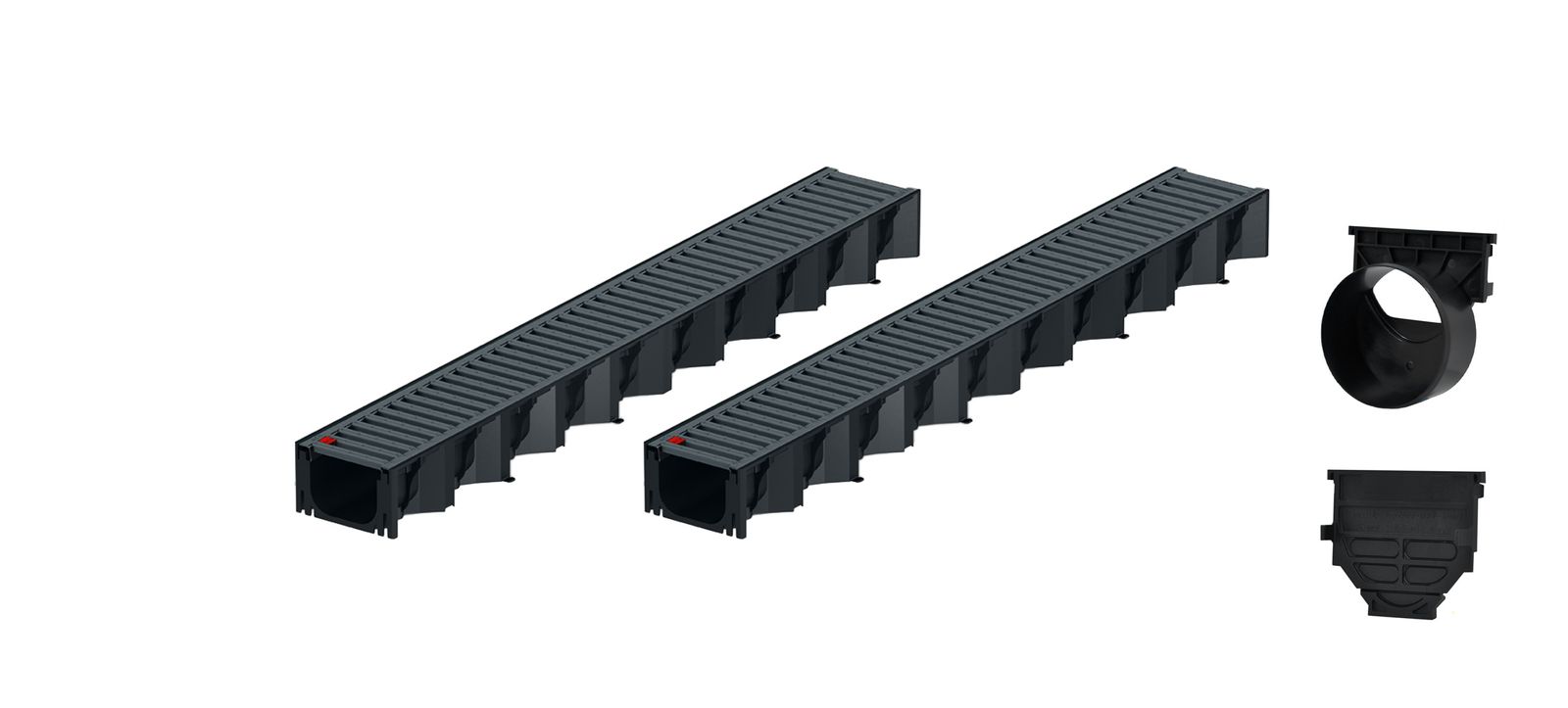 2x1m ACO Self&reg; Hexaline 2.0 Entw&auml;sserungsrinne mit Stegrost Stahl verzinkt, anthrazit pulverbeschichtet + Ablauf Horizontal - Bild 1
