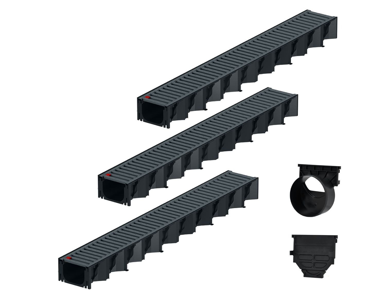 3x1m ACO Self&reg; Hexaline 2.0 Entw&auml;sserungsrinne mit Stegrost Stahl verzinkt, anthrazit pulverbeschichtet + Ablauf Horizontal - Bild 1