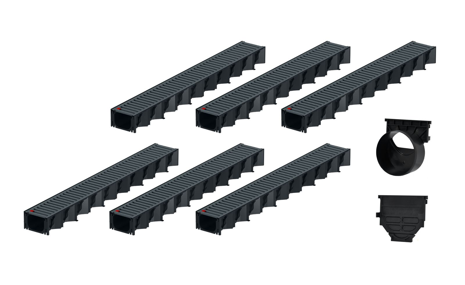 6x1m ACO Self&reg; Hexaline 2.0 Entw&auml;sserungsrinne mit Stegrost Stahl verzinkt, anthrazit pulverbeschichtet Ablauf horizontal - Bild 1
