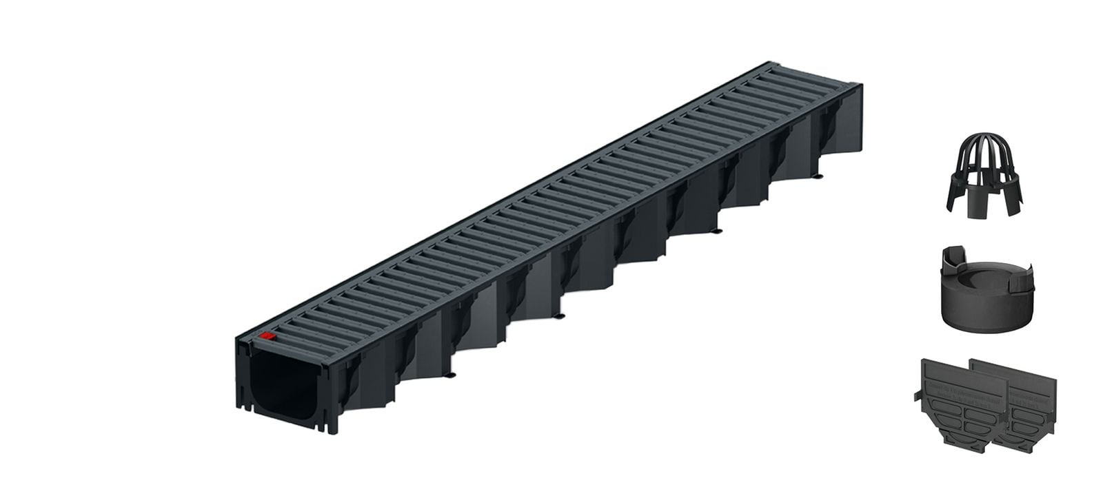1m ACO Self&reg; Hexaline 2.0 Entw&auml;sserungsrinne mit Stegrost Stahl verzinkt, anthrazit pulverbeschichtet + Ablauf Vertikal - Bild 1