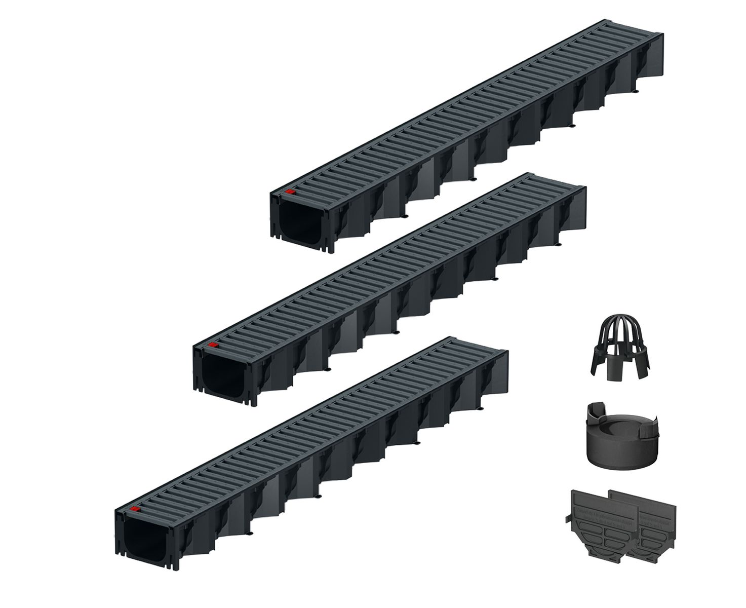 3x1m ACO Self&reg; Hexaline 2.0 Entw&auml;sserungsrinne mit Stegrost Stahl verzinkt, anthrazit pulverbeschichtet + Ablauf Vertikal - Bild 1