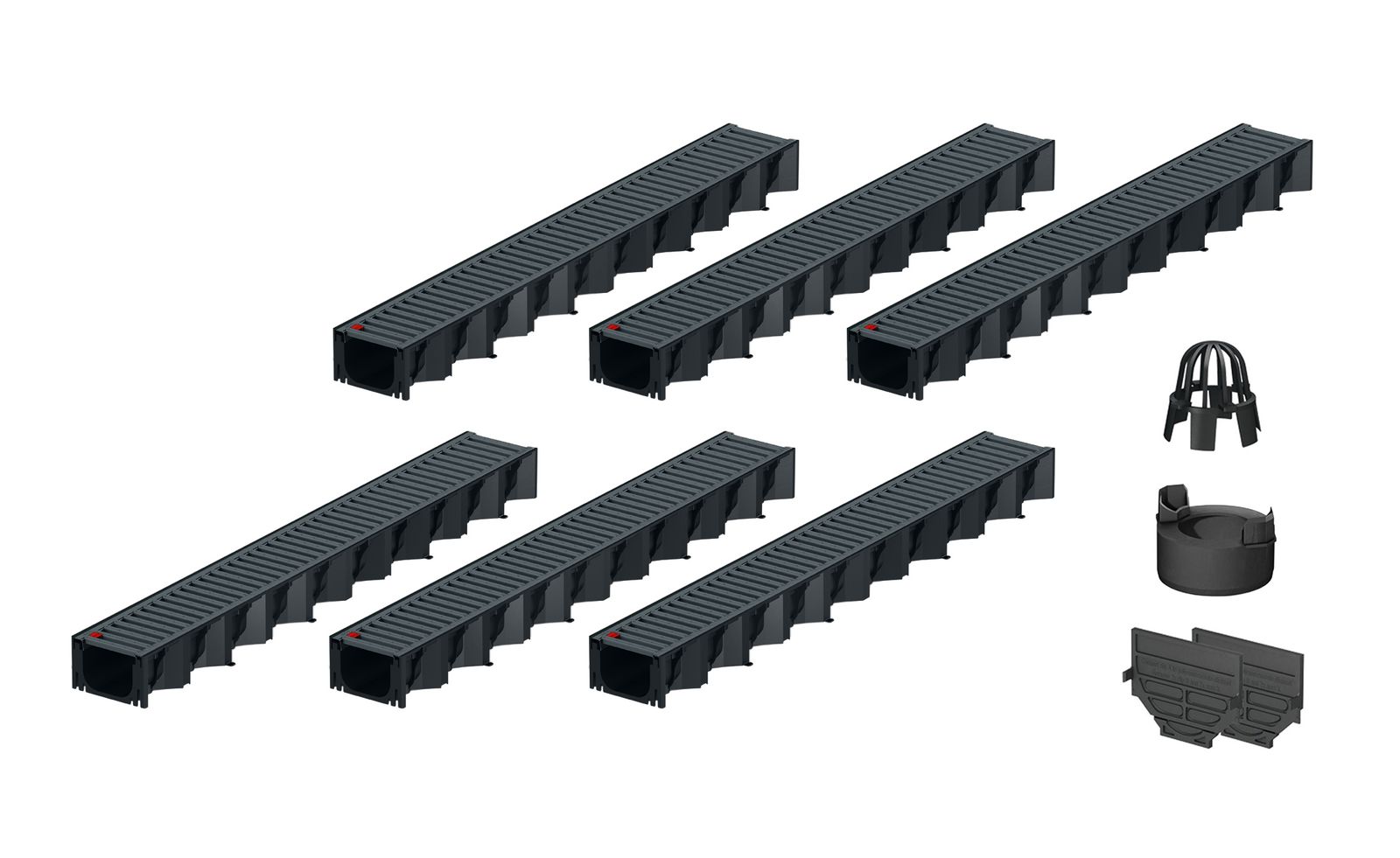 6x1m ACO Self&reg; Hexaline 2.0 Entw&auml;sserungsrinne mit Stegrost Stahl verzinkt, anthrazit pulverbeschichtet Ablauf vertikal - Bild 1