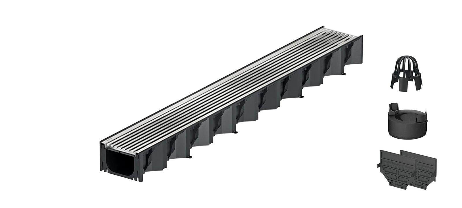 1m ACO Self&reg; Hexaline 2.0 Entw&auml;sserungsrinne mit Edelstahl L&auml;ngsstab Stegrost+ Ablauf Vertikal - Bild 1