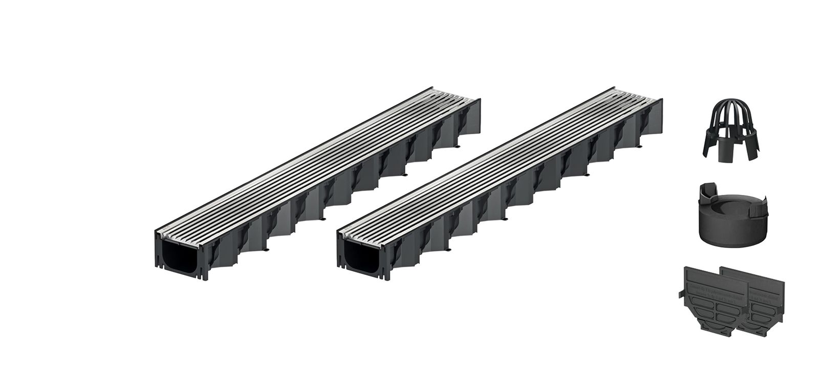 2x1m ACO Self&reg; Hexaline 2.0 Entw&auml;sserungsrinne mit Stegrost Edelstahl L&auml;ngststabrost + Ablauf Vertikal - Bild 1