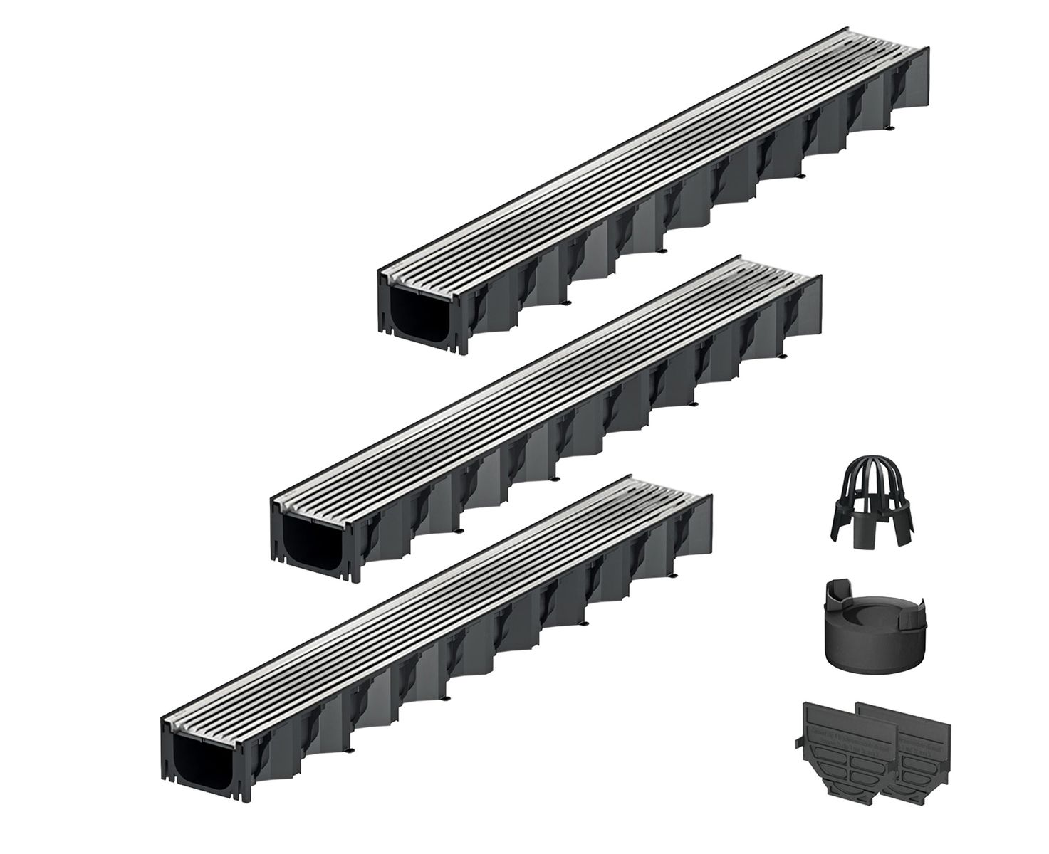 3x1m ACO Self&reg; Hexaline 2.0 Entw&auml;sserungsrinne mit Stegrost L&auml;ngststab Edelstahl + Ablauf Vertikal - Bild 1