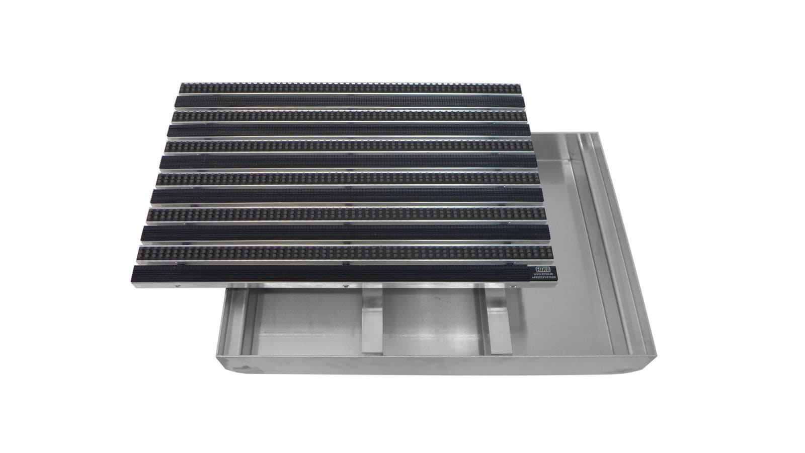 Emco Eingangsmatte DIPLOMAT + Bodenwanne 75mm Aluminium | 100x50cm | Gummi Schwarz + B&uuml;rsten Grau - Bild 1
