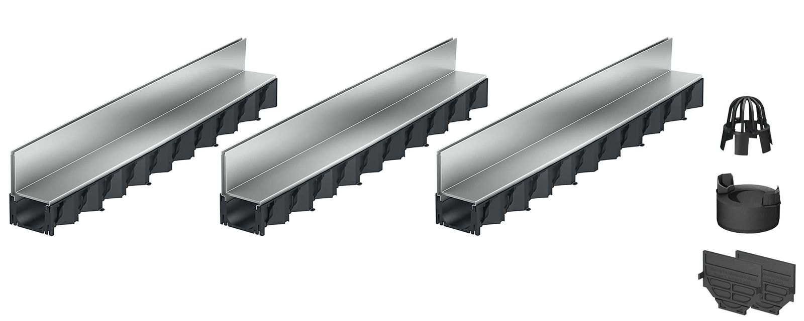 3x1m ACO Self&reg; Hexaline 2.0 Entw&auml;sserungsrinne mit Schlitzaufsatz Stahl verzinkt + Ablauf Vertikal - Bild 1