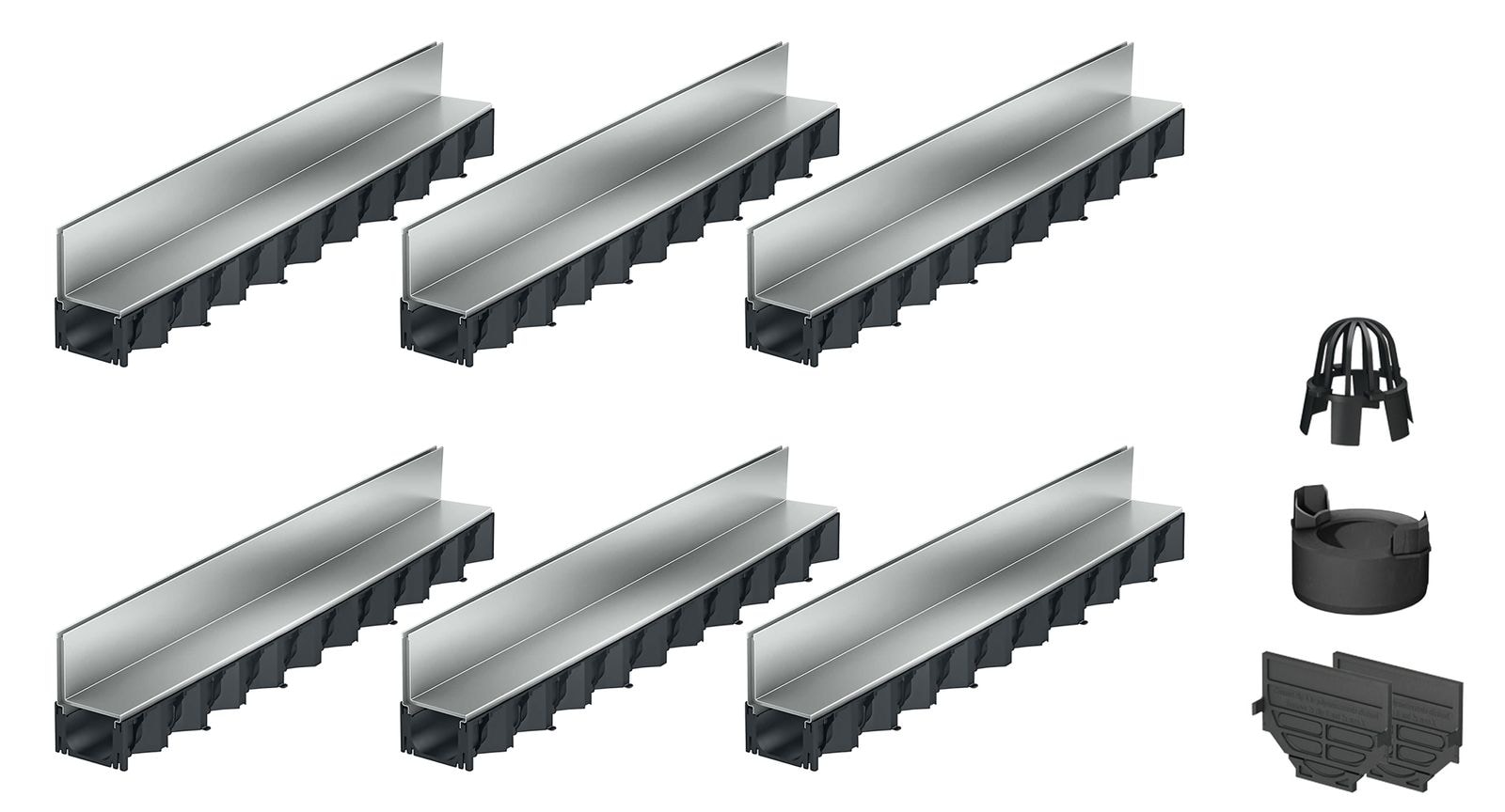 6x1m ACO Self&reg; Hexaline 2.0 Entw&auml;sserungsrinne mit Schlitzaufsatz Stahl verzinkt Ablauf vertikal - Bild 1