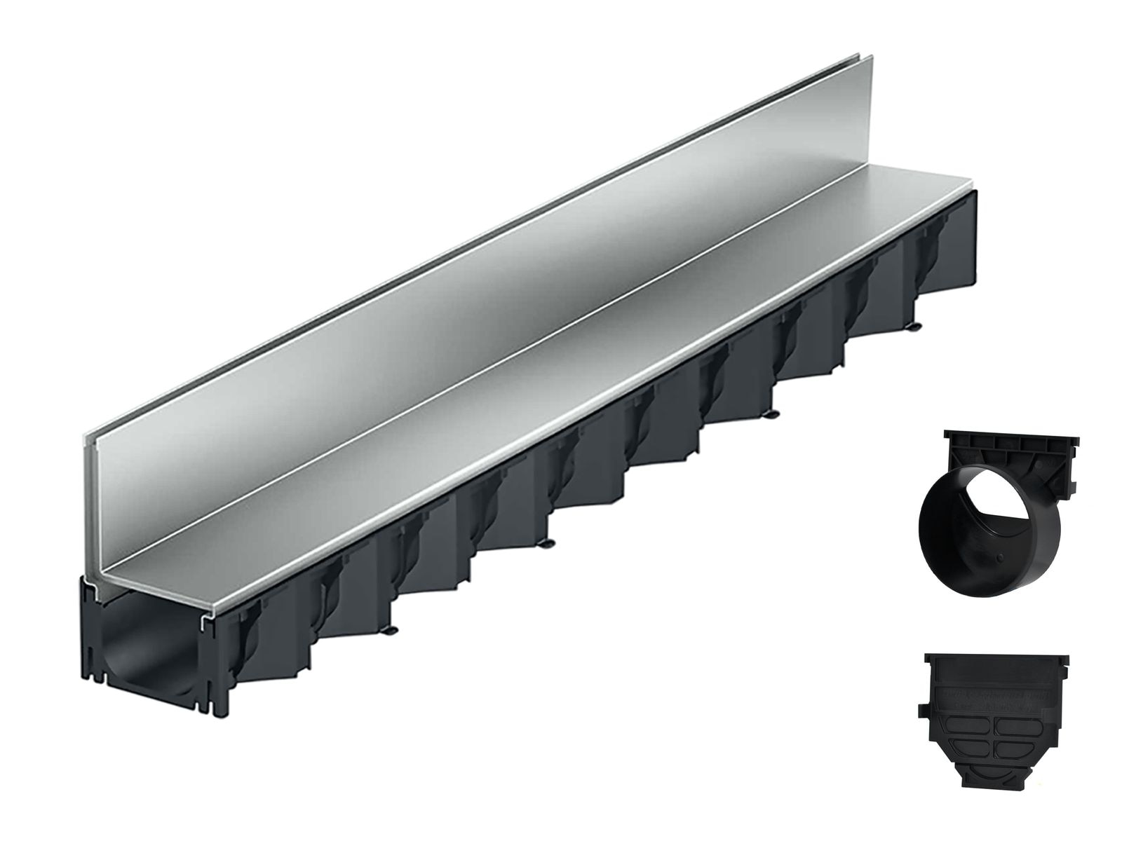 1m ACO Self&reg; Hexaline 2.0 Entw&auml;sserungsrinne mit Schlitzaufsatz Stahl verzinkt + Ablauf Horizontal - Bild 1
