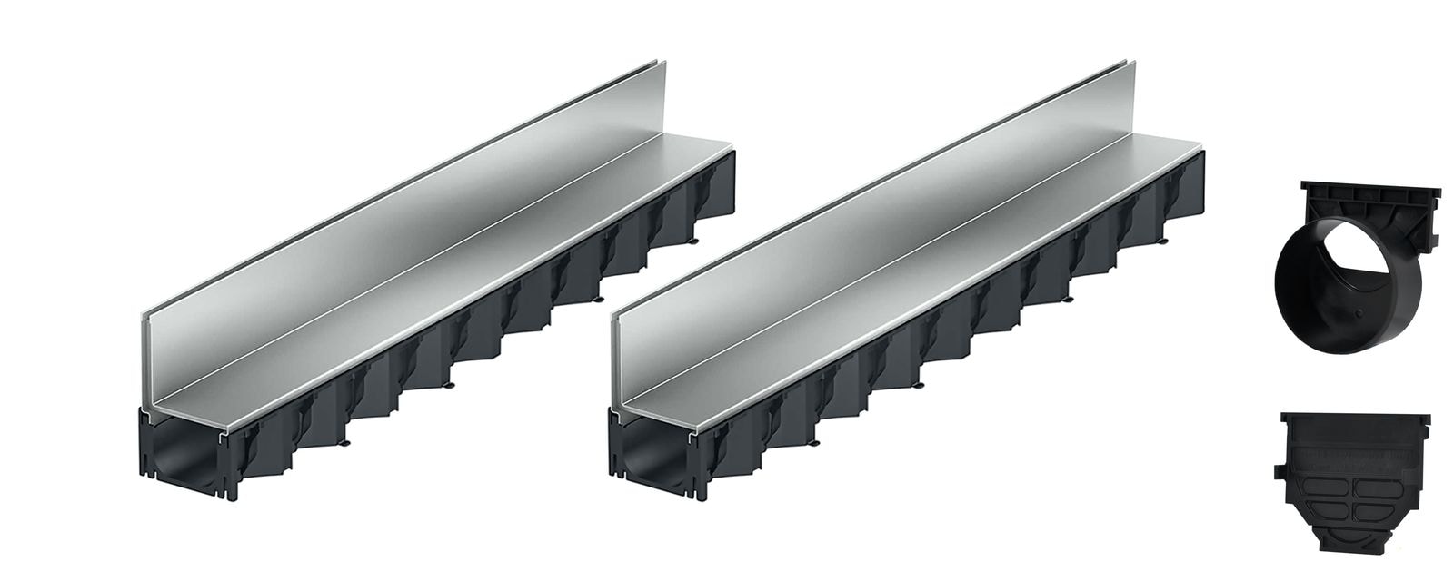 2x1m ACO Self&reg; Hexaline 2.0 Entw&auml;sserungsrinne mit Schlitzaufsatz Stahl verzinkt + Ablauf Horizontal - Bild 1