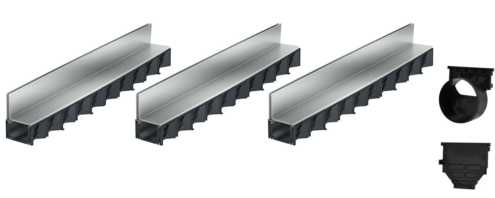 3x1m ACO Self&reg; Hexaline 2.0 Entw&auml;sserungsrinne mit Schlitzaufsatz Stahl verzinkt + Ablauf Horizontal - Bild 1