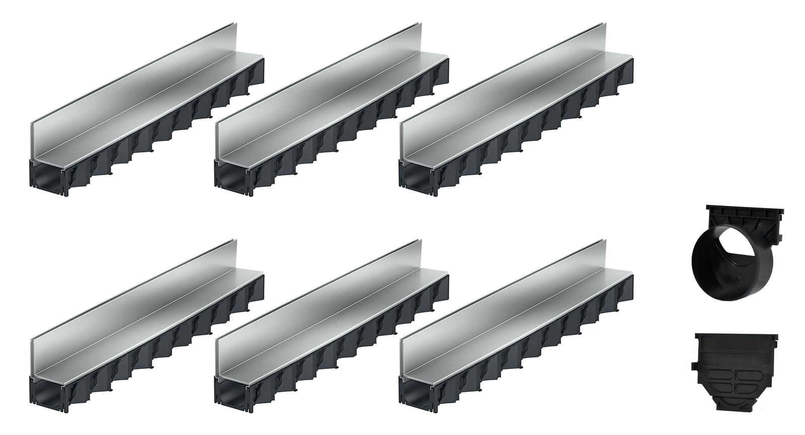 6x1m ACO Self&reg; Hexaline 2.0 Entw&auml;sserungsrinne mit Schlitzaufsatz Stahl verzinkt Ablauf horizontal - Bild 1