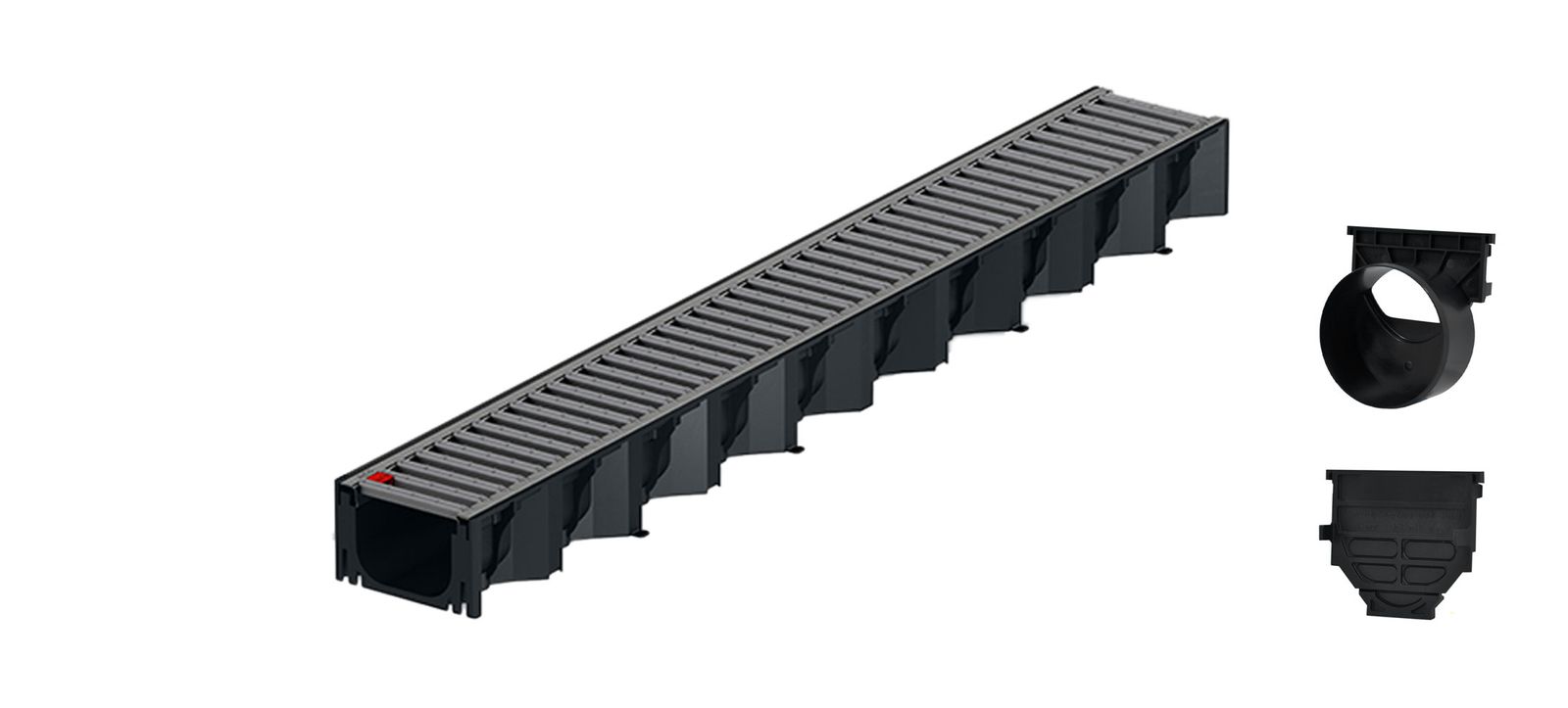1m ACO Self&reg; Hexaline 2.0 Entw&auml;sserungsrinne mit Stegrost Edelstahl elektropoliert + Ablauf Horizontal - Bild 1