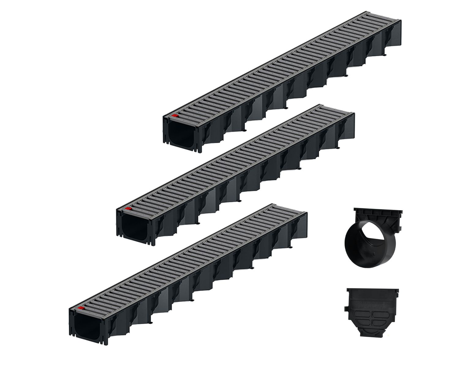 3x1m ACO Self&reg; Hexaline 2.0 Entw&auml;sserungsrinne mit Stegrost Edelstahl elektropoliert + Ablauf Horizontal - Bild 1