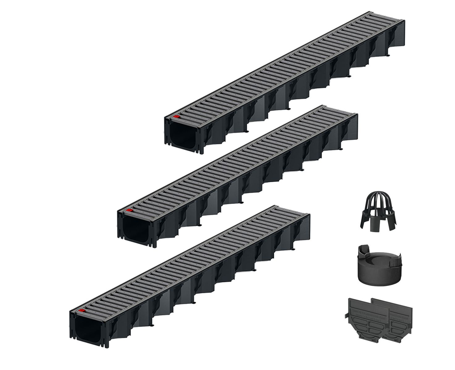 3x1m ACO Self&reg; Hexaline 2.0 Entw&auml;sserungsrinne mit Stegrost Edelstahl elektropoliert + Ablauf Vertikal - Bild 1