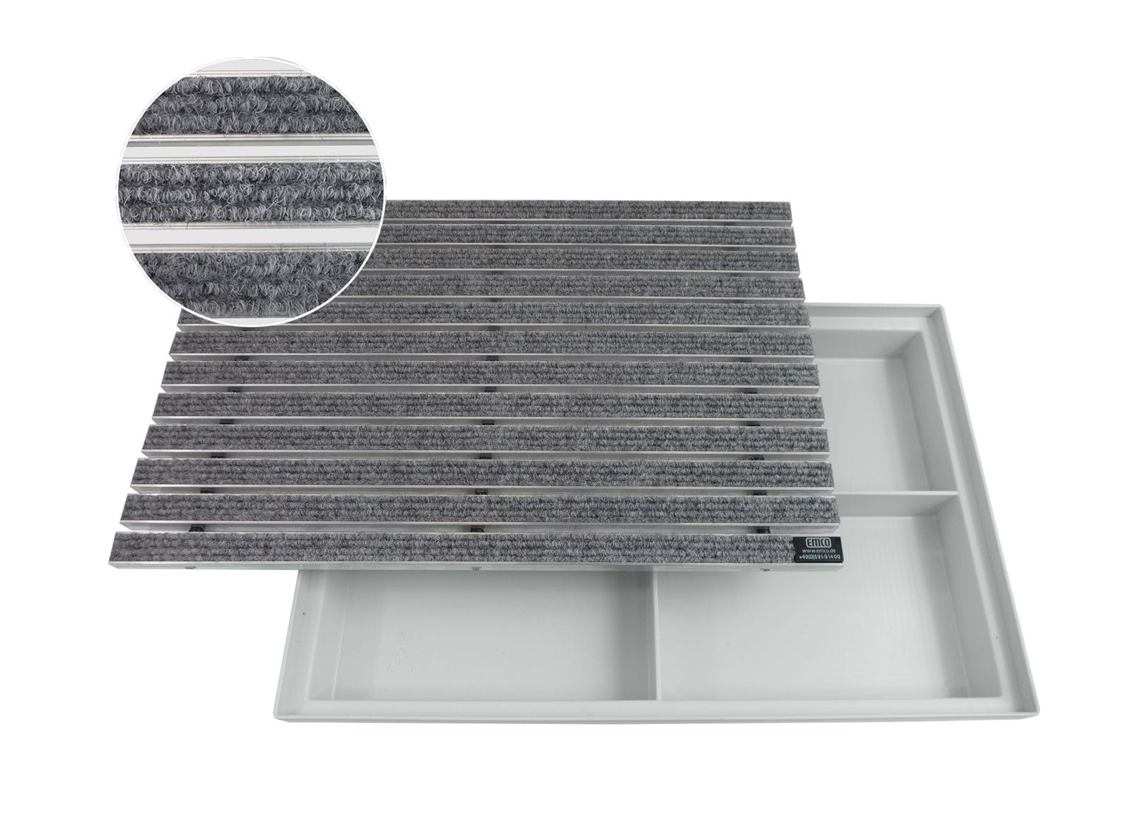 Emco Eingangsmatte DIPLOMAT + ACO Bodenwanne 75mm Kunststoff | 60x40cm | Rips Hellgrau - Bild 1