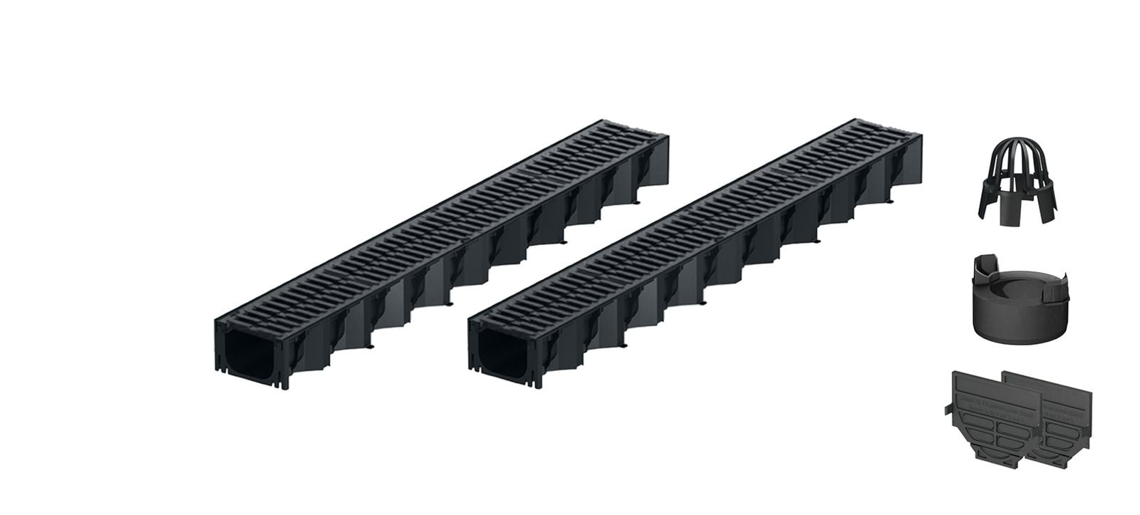 2x1m ACO Self&reg; Hexaline 2.0 Entw&auml;sserungsrinne mit 2 Gussrosten &aacute; 50cm + Ablauf Vertikal - Bild 1