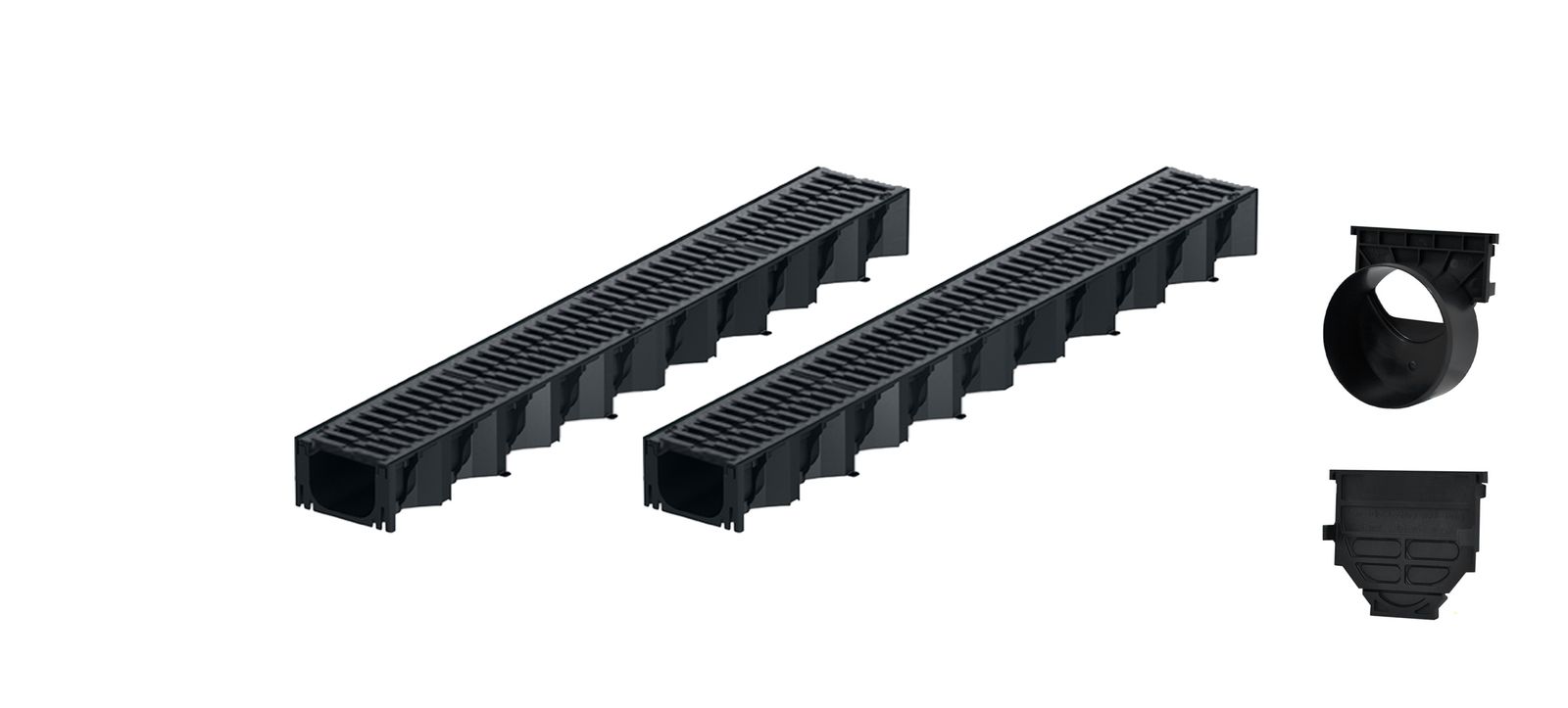 2x1m ACO Self&reg; Hexaline 2.0 Entw&auml;sserungsrinne mit 2 Gussrosten &aacute; 50cm + Ablauf Horizontal - Bild 1