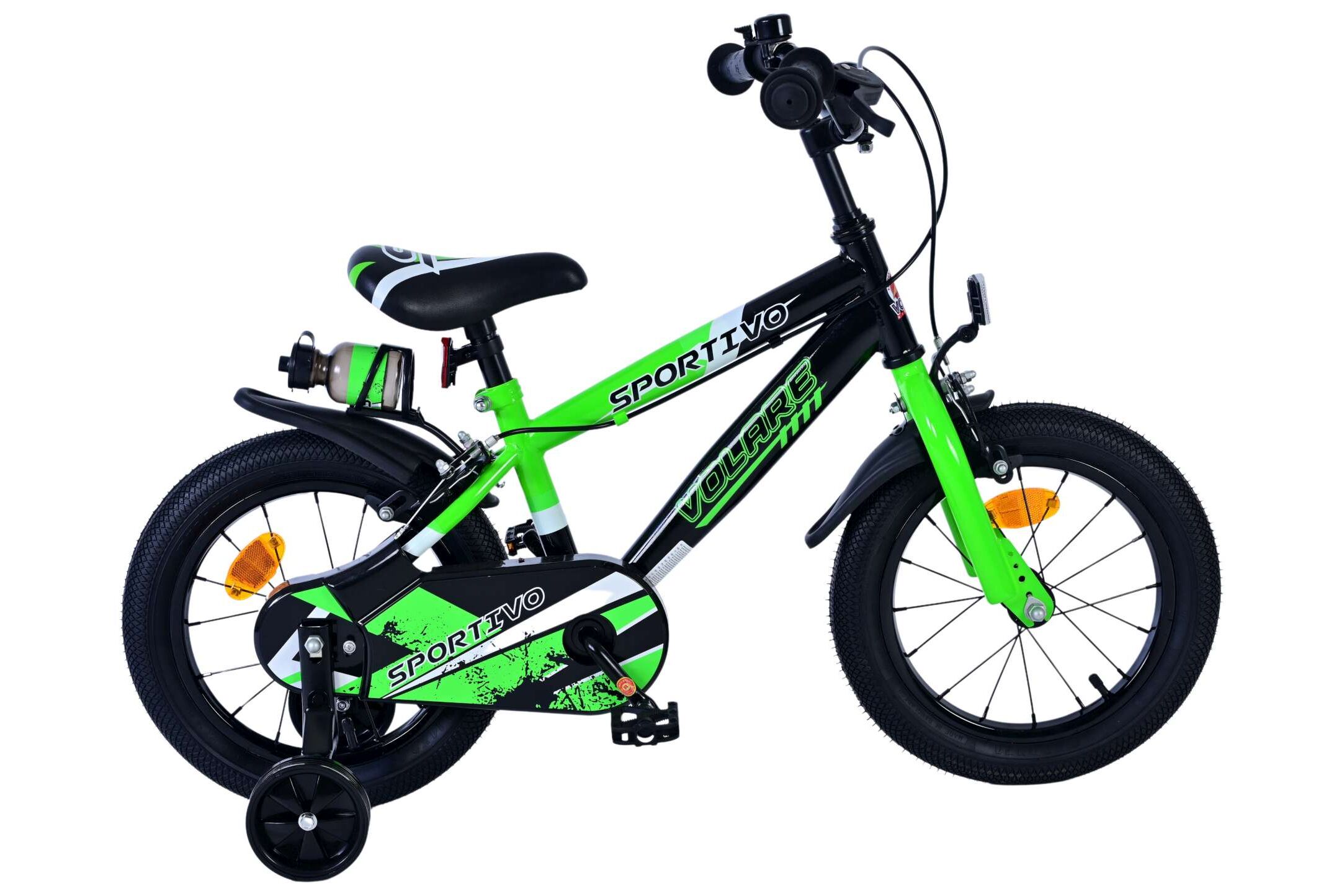 Volare Kinderfahrrad Sportivo f&uuml;r Jungen 14 Zoll Kinderrad in Gr&uuml;n Schwarz, Zwei Handbremsen - Bild 1