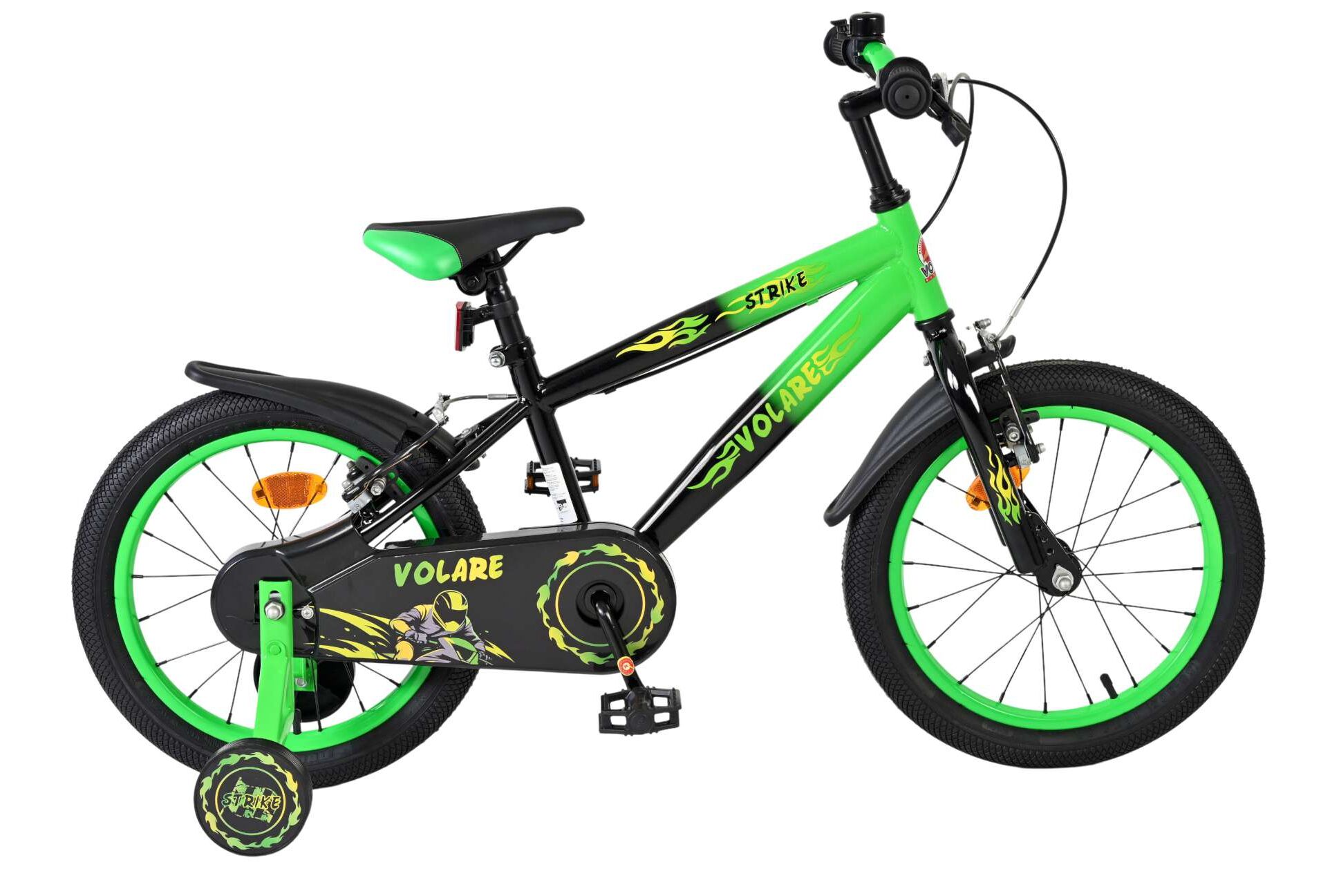 Volare Kinderfahrrad Strike f&uuml;r Jungen 16 Zoll Kinderrad in Schwarz/Gr&uuml;n, Zwei Handbremsen - Bild 1