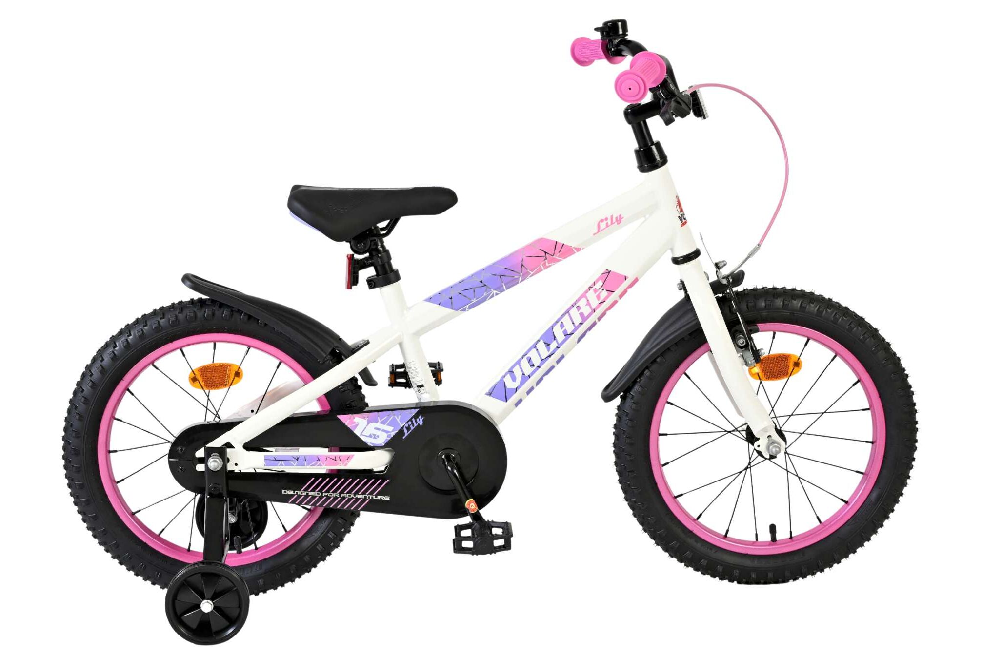 Volare Kinderfahrrad Lily f&uuml;r M&auml;dchen 16 Zoll Kinderrad in Wei&szlig; Rosa Lila - Bild 1