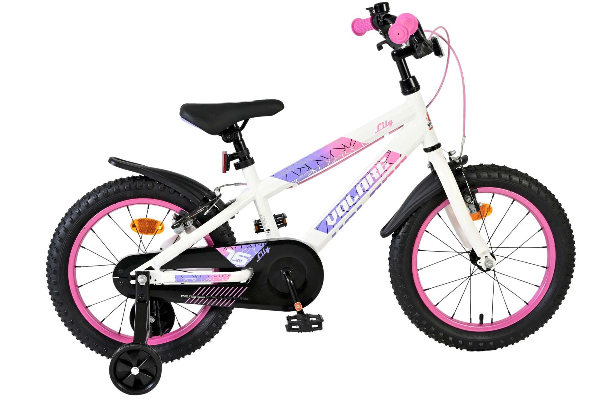 Volare Kinderfahrrad Lily f&uuml;r M&auml;dchen 16 Zoll Kinderrad in Wei&szlig; Rosa Lila, Zwei Handbremsen - Bild 1