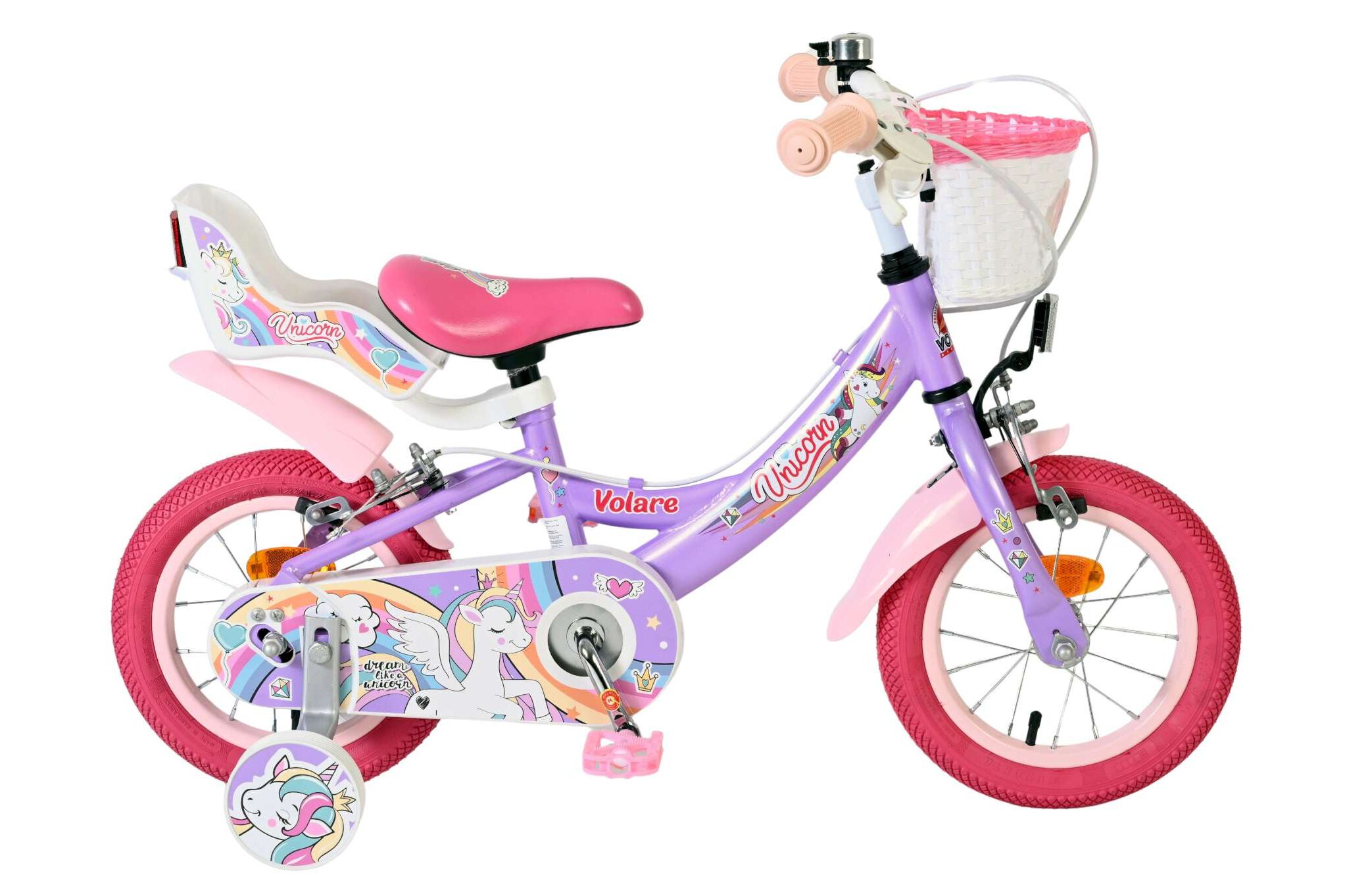Volare Kinderfahrrad Unicorn f&uuml;r M&auml;dchen 12 Zoll Kinderrad in Lila, Zwei Handbremsen - Bild 1