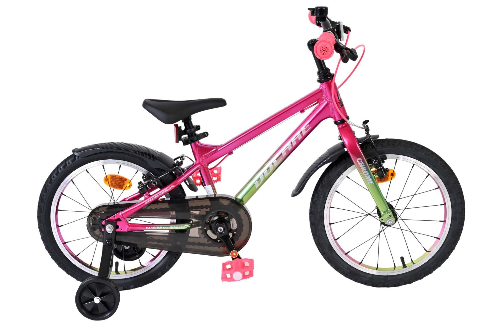 Volare Kinderfahrrad Chrome f&uuml;r M&auml;dchen 16 Zoll Kinderrad in Rosa-Gr&uuml;n, Zwei Handbremsen - Bild 1