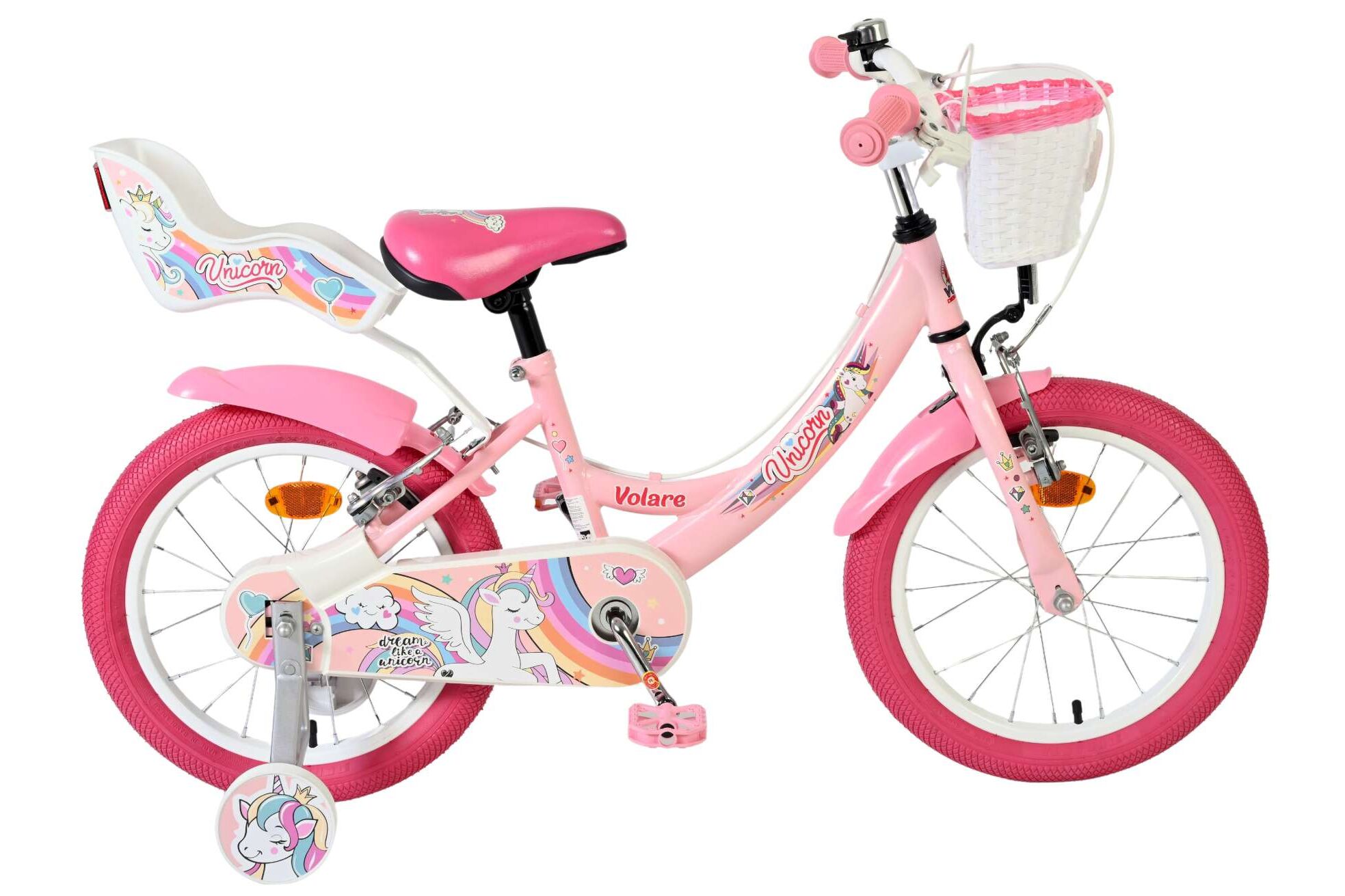 Volare Kinderfahrrad Unicorn f&uuml;r M&auml;dchen 16 Zoll Kinderrad in Rosa, Zwei Handbremsen - Bild 1