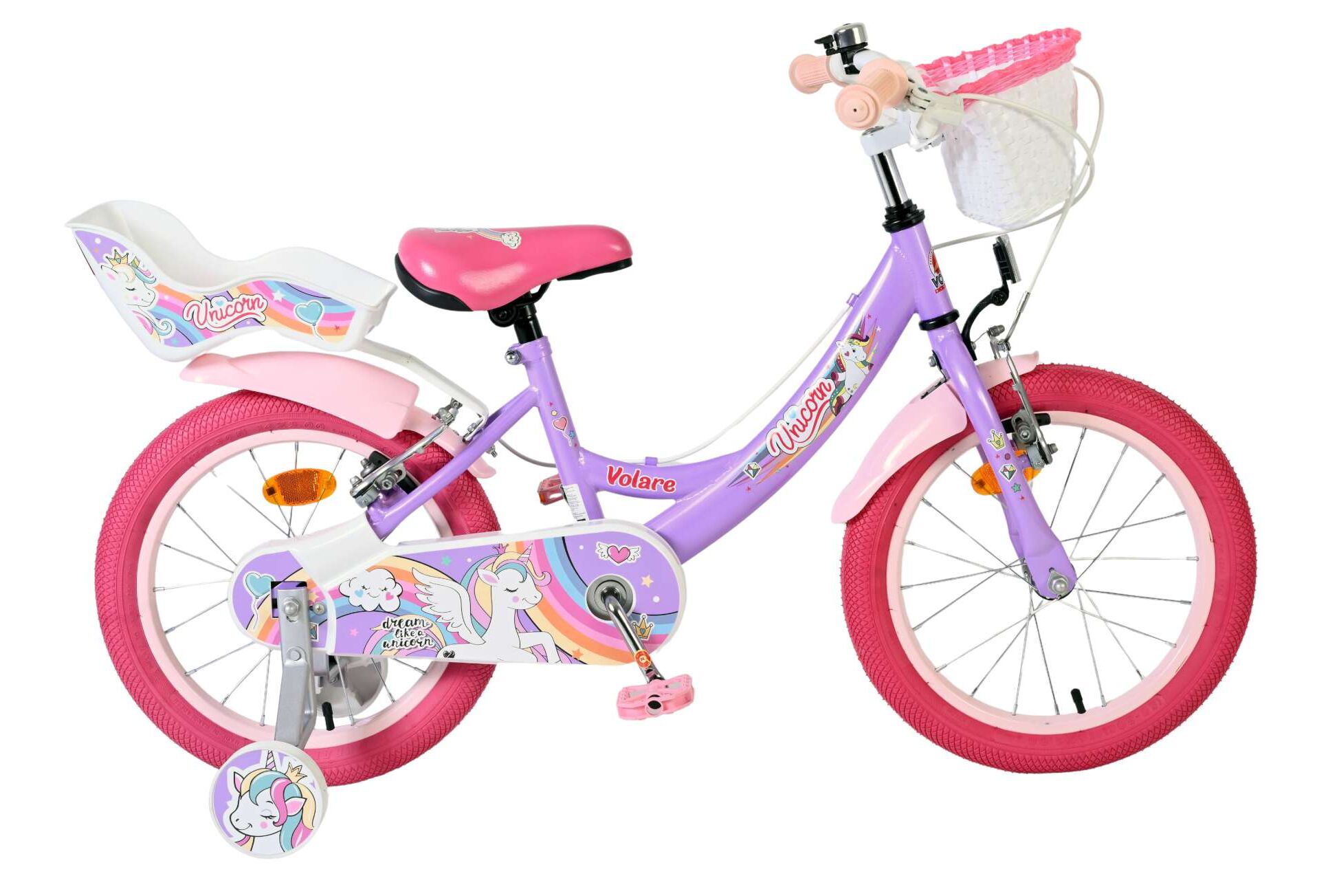 Volare Kinderfahrrad Unicorn f&uuml;r M&auml;dchen 16 Zoll Kinderrad in Lila, Zwei Handbremsen - Bild 1